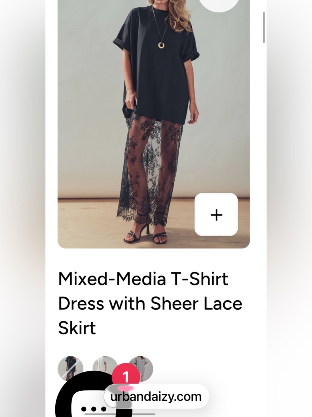 NWT Urban Daizy Mixed Media T-Shirt Dress with Sheer Lace Skirt Size Small